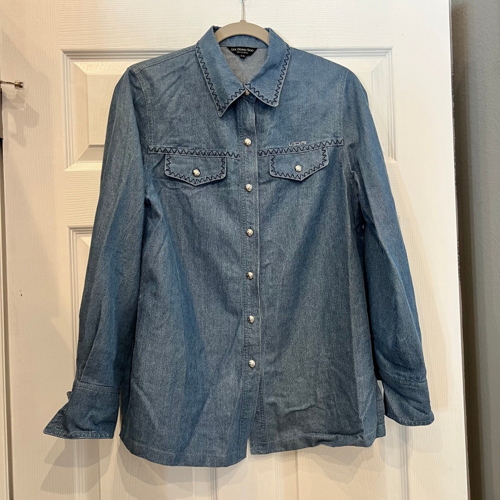 Lee Dong Soo Button Down Zigzag Embroidered Westerncore Minimalist  M